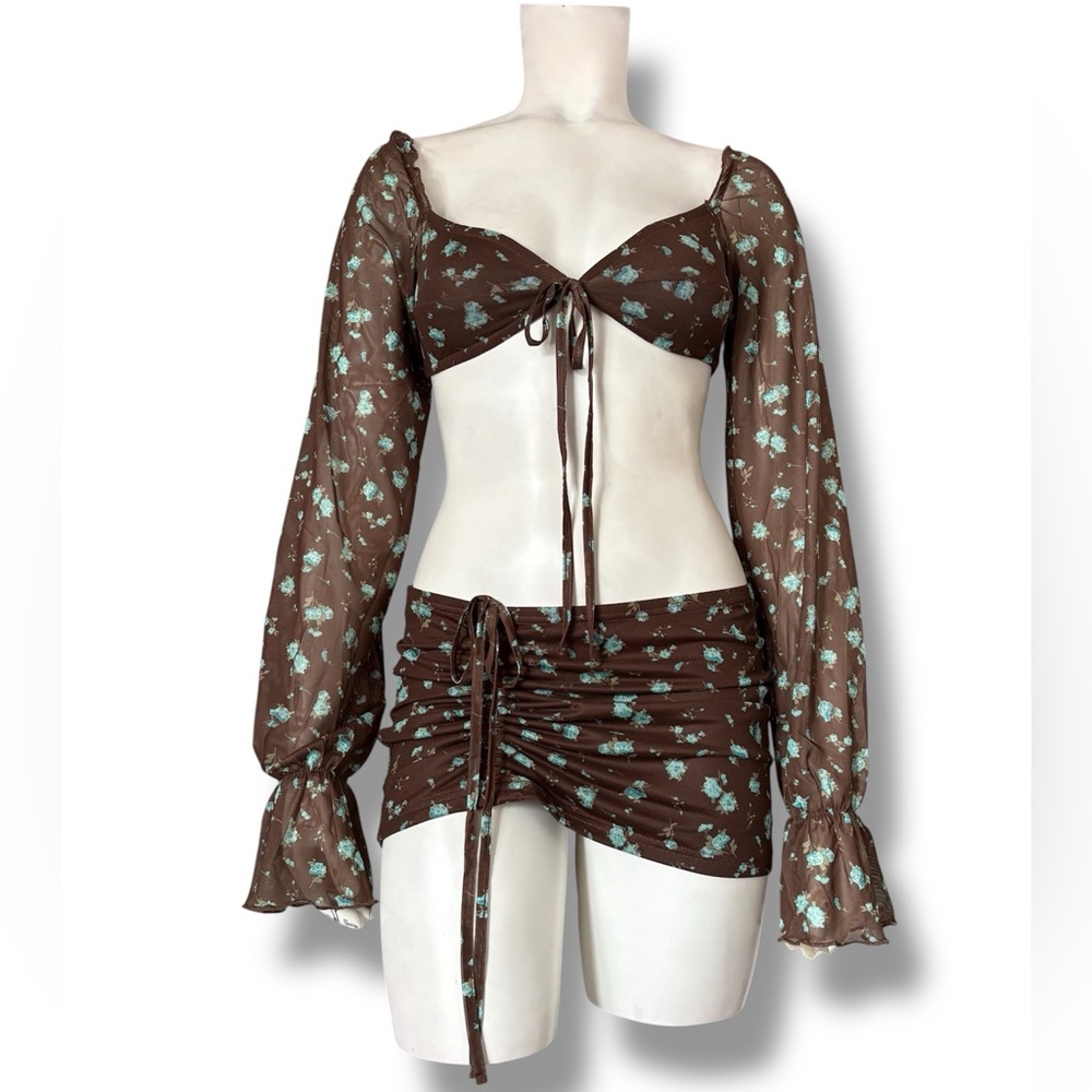 Dolls Kill Brown Floral Two-Piece Skirt Set